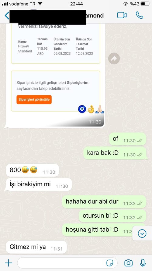 Danışan mesajı ekran görüntüsü