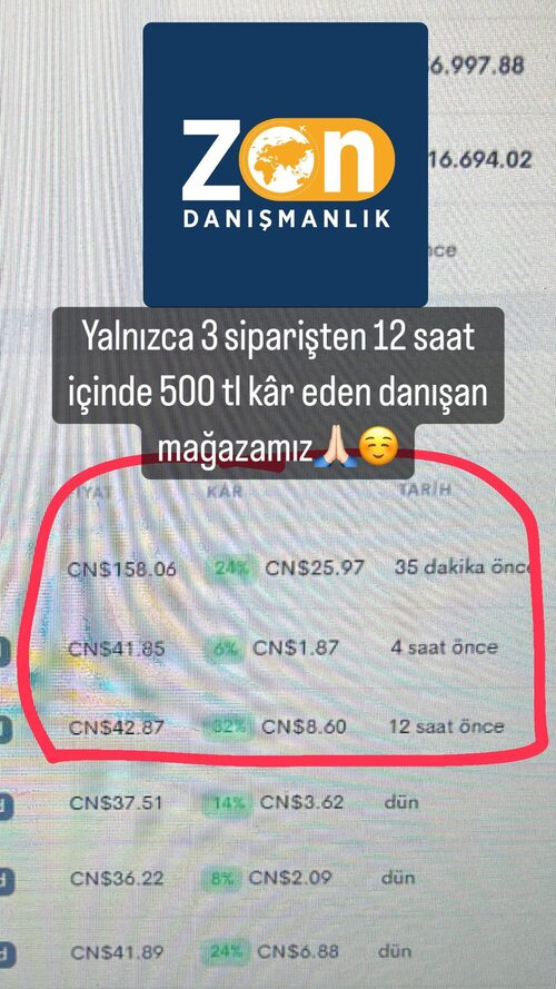 Üç siparişten kâr ekran görüntüsü
