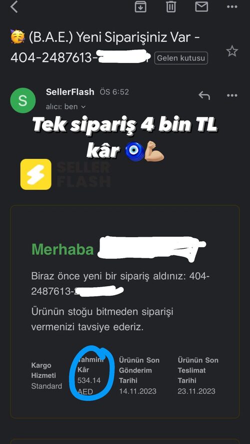 Tek siparişten elde edilen kâr ekran görüntüsü